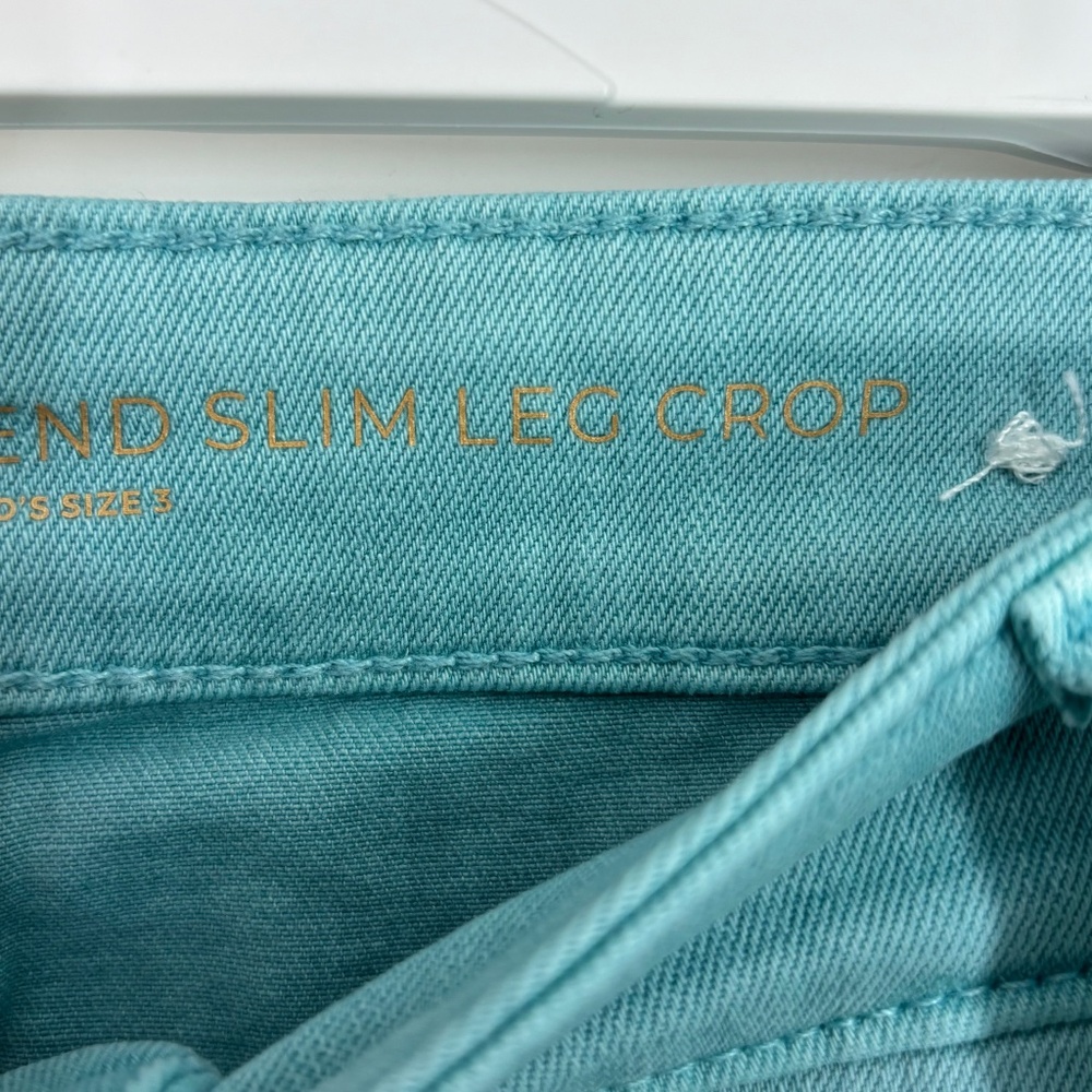 Chico's Size 3 Womens 16 So Slimming Girlfriend Slim Leg Crop Jeans Turquoise - Picture 4 of 10